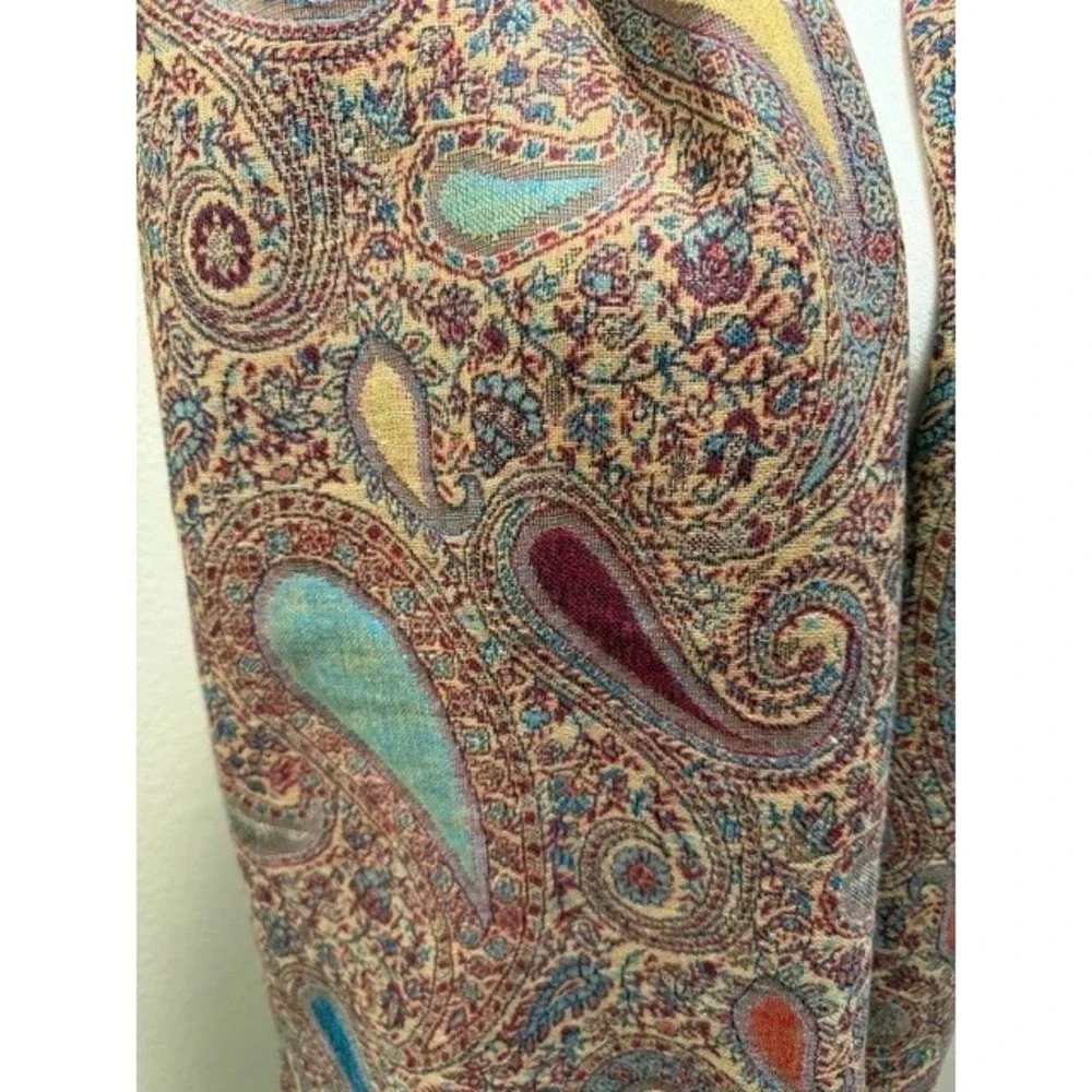 Luxury Pashmina Silk Blend Scarf Paisley Print Fringe Brown Blue Red‎ Yellow